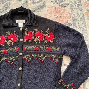 Talbot’s Embroidered Winter Floral Sweater with Buttons Vintage Granny
